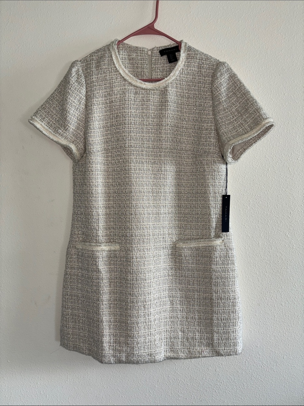 Tahari Cream Textured Tweed Mini Dress